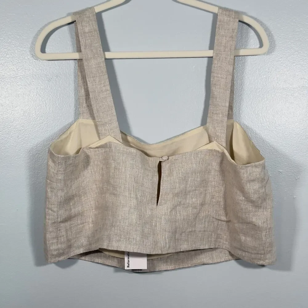 Reformation Linen Oliva 2 Piece Set Size 12 Beige Oatmeal NEW